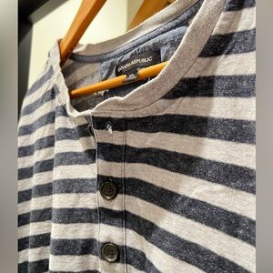 Banana Republic Navy and Gray Striped Henley Shirt